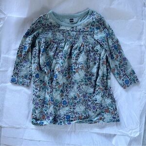 Tea Collection Blue Dress with Flower and Moth Print